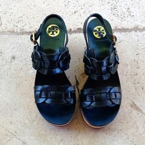 Tory Burch Calyca Braided Leather Wedge Sandals Size 7.5